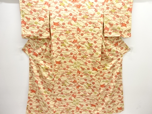 JAPANESE KIMONO / ANTIQUE KIMONO / SILK / JODAI TSUMUGI / FLORAL PLANTS